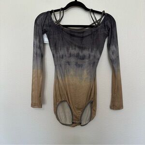 Dance and Sway sheer bodysuit tie dye strappy shelf Bra with pads L large